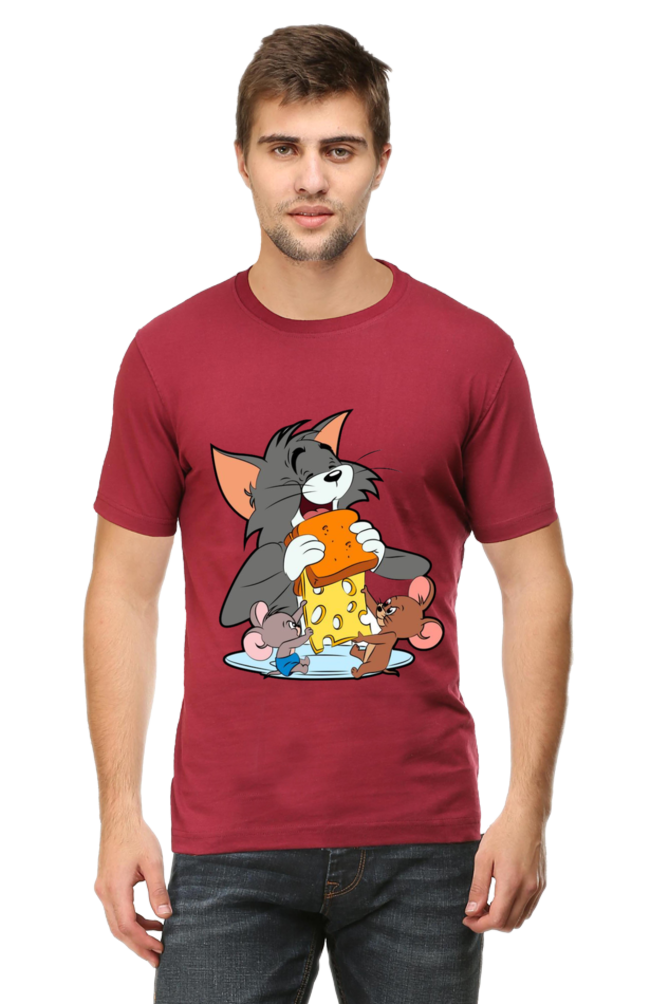 Tom and Jerry Eating Cheese - Regular T-Shirt For Men