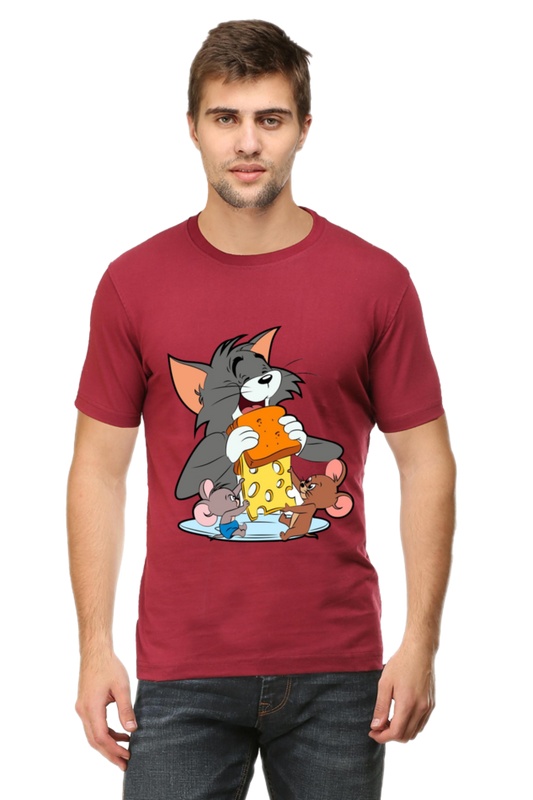 Tom and Jerry Eating Cheese - Regular T-Shirt For Men