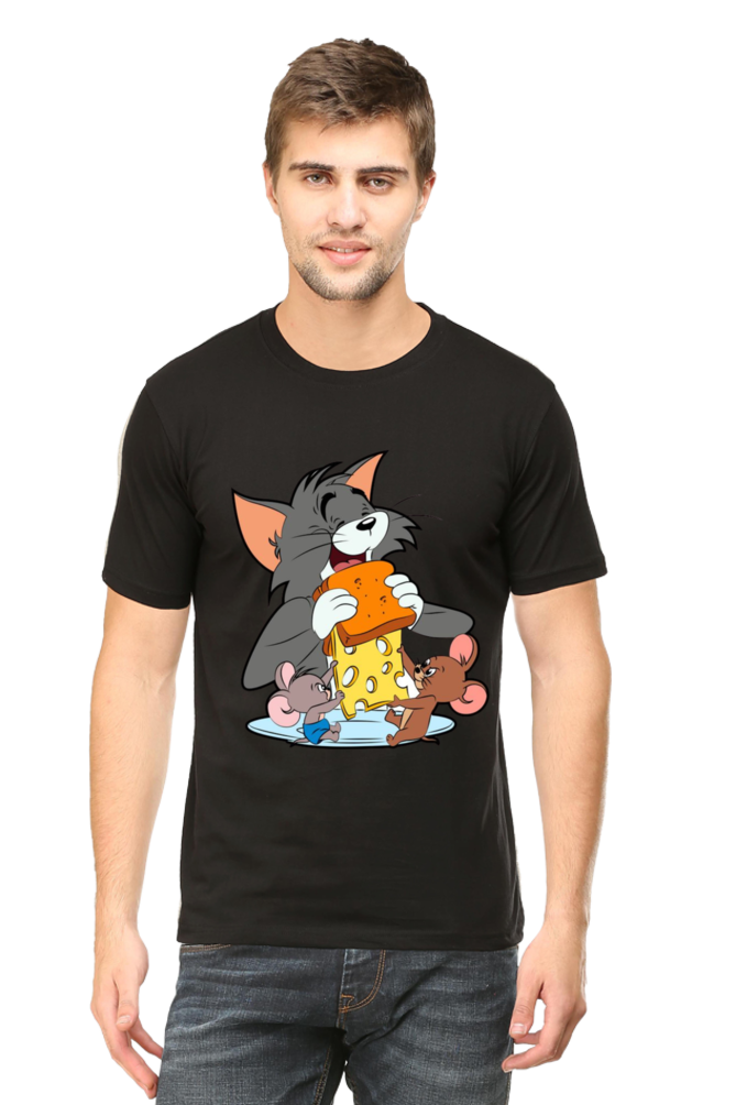 Tom and Jerry Eating Cheese - Regular T-Shirt For Men