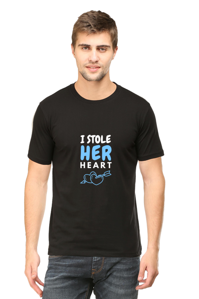 I Stole her Heart so I am Stealing his - Black Couple T Shirt