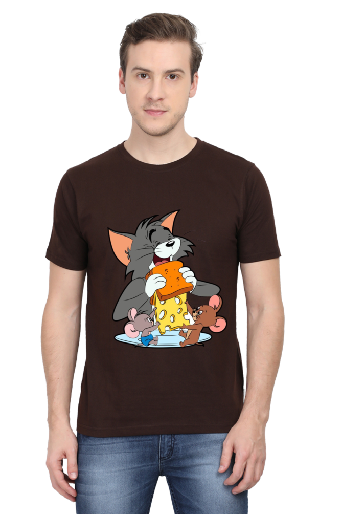 Tom and Jerry Eating Cheese - Regular T-Shirt For Men