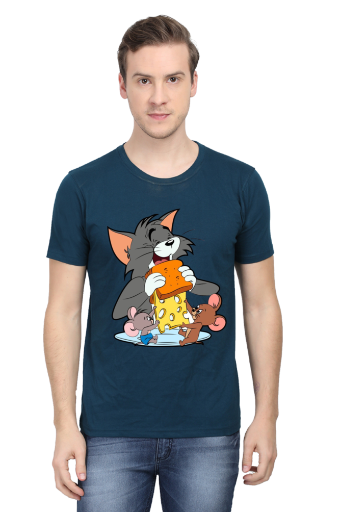 Tom and Jerry Eating Cheese - Regular T-Shirt For Men