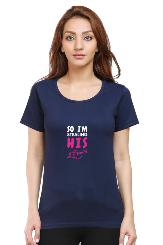 I Stole her Heart so I am Stealing his - Navy Blue Couple T Shirt