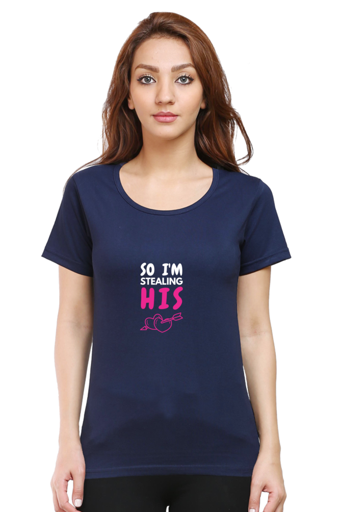 I Stole her Heart so I am Stealing his - Navy Blue Couple T Shirt