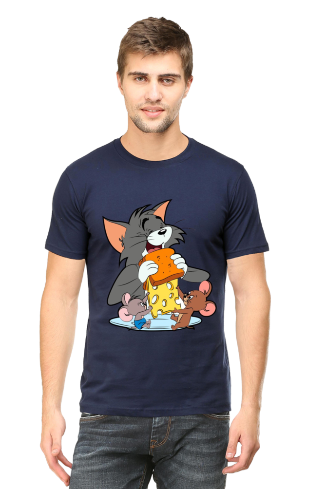 Tom and Jerry Eating Cheese - Regular T-Shirt For Men