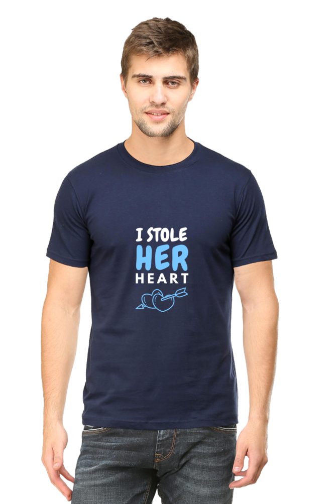 I Stole her Heart so I am Stealing his - Navy Blue Couple T Shirt